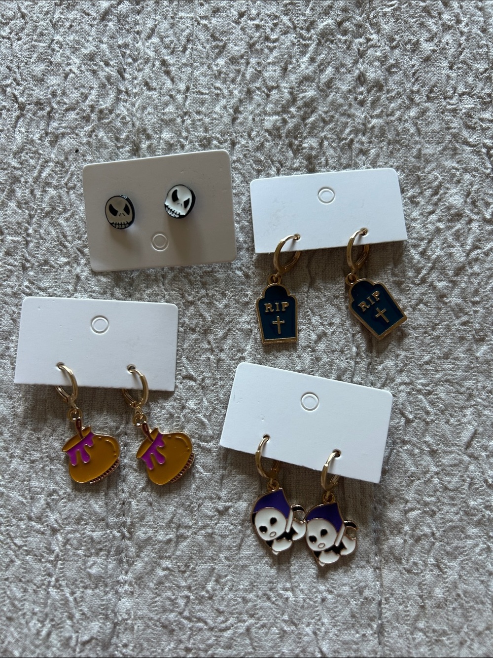 Halloween Charm Hoop Earrings Set - Gold, Purple, Navy